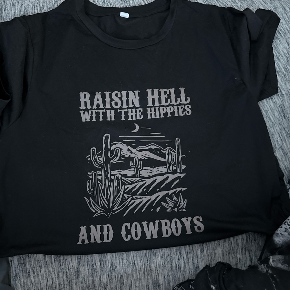Black Graphic Tee with Western Print